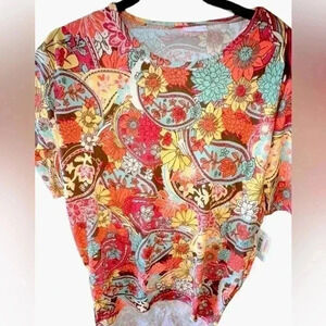 Lularoe XXS Irma‎ tunic top coral & mint floral and paisley.NWT